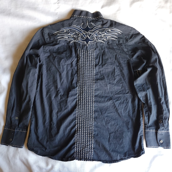 Lamasini Premium Dark Navy Blue Western Rodeo Tribal Print XL Button-down Shirt - Picture 5 of 12